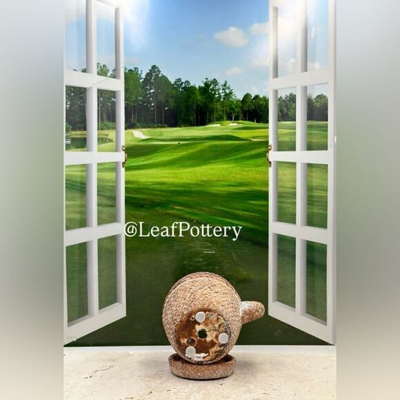 Brown Rattan Mug Stone Planter Pot with Saucer Included - Picture 9 of 10